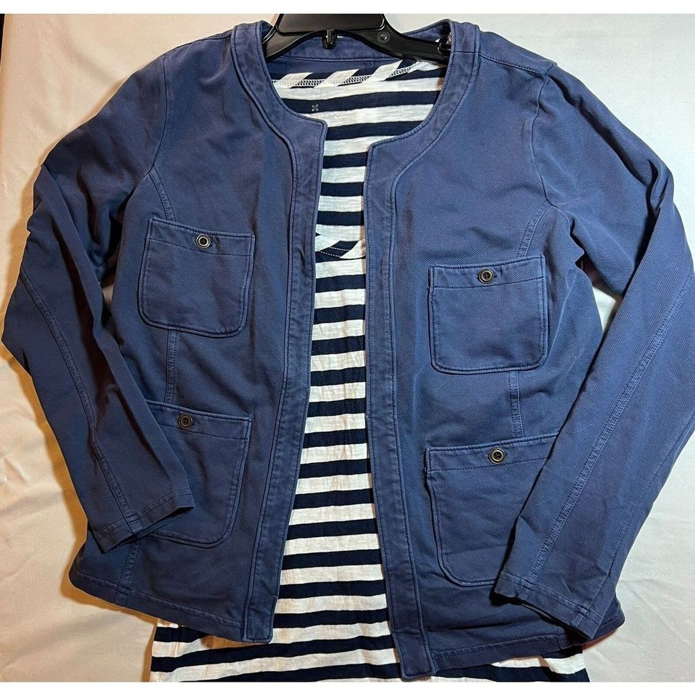 Women's Open Blazer Lightweight Organic Cotton 4 Pockets- Caslon, Navy Blue, XS